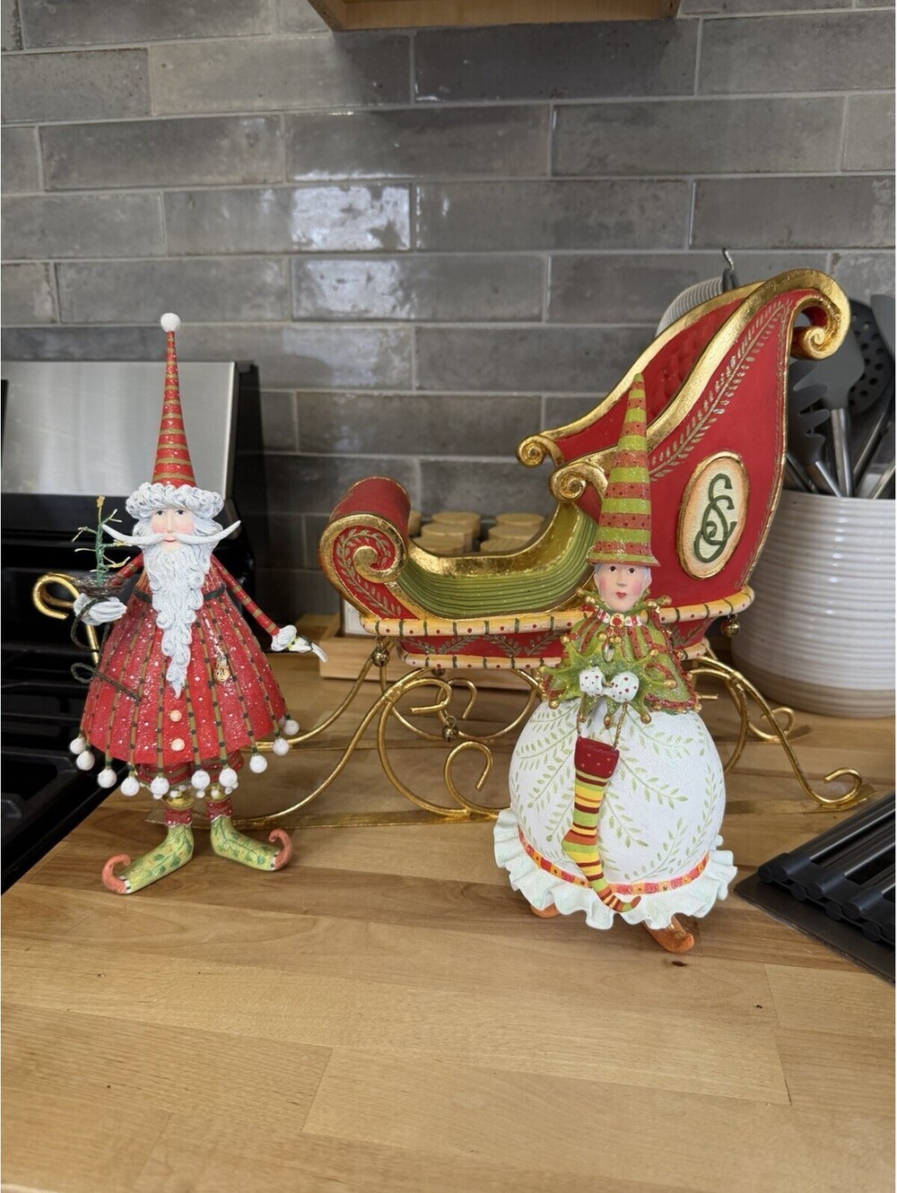 Patience Brewster Mackenzie Childs Dash Away Sleigh, Santa & Mrs. Claus